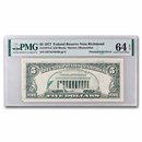 1977 (E-Rich) $5 FRN CU-64 EPQ PMG(Fr#1974-E) Printed Fold Error.