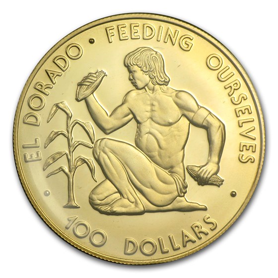 1977 Guyana Gold $100 The Golden Man BU 1977 Guyana Gold $100 The Golden Man BU