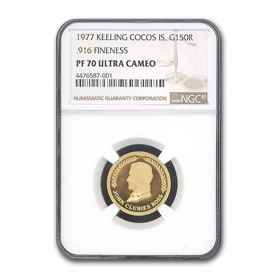 1977 Keeling Cocos Islands Proof Gold 150 Rupees PF-70 NGC 1977 Keeling Cocos Islands Proof Gold 150 Rupees PF-70 NGC