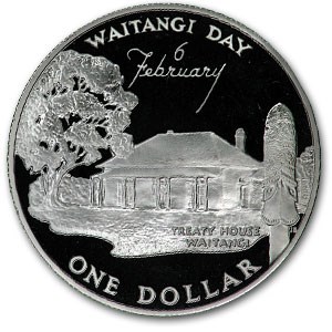 1977 New Zealand Silver Dollar Waitangi Day Proof 1977 New Zealand Silver Dollar Waitangi Day Proof