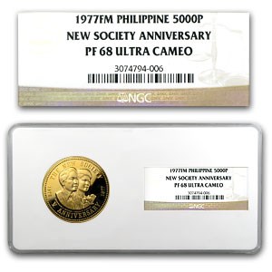 1977 Philippines Gold 5000 Piso PF-68 NGC 1977 Philippines Gold 5000 Piso PF-68 NGC