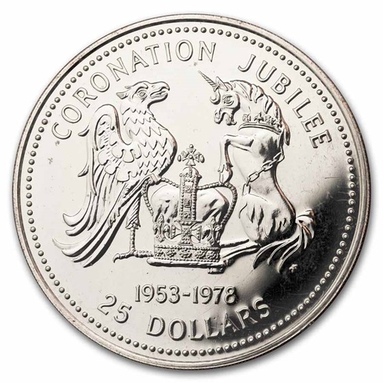 1978 Barbados Silver $25 Coronation Jubilee BU Specimen (OGP)
