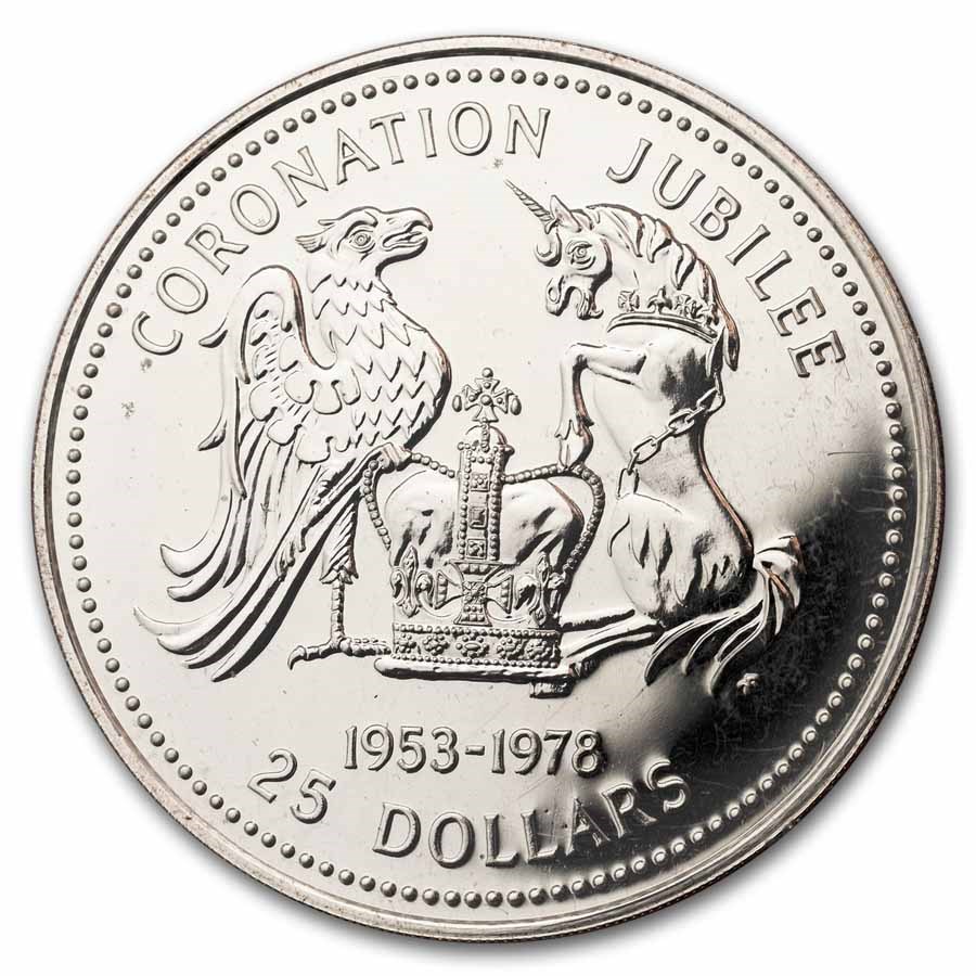 1978 Barbados Silver $25 Coronation Jubilee BU Specimen (OGP)