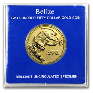 1978 Belize Gold $250 Dollars Jaguar BU