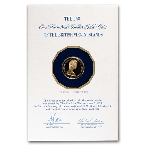 1978 British Virgin Islands Proof Gold $100 Silver Jubilee