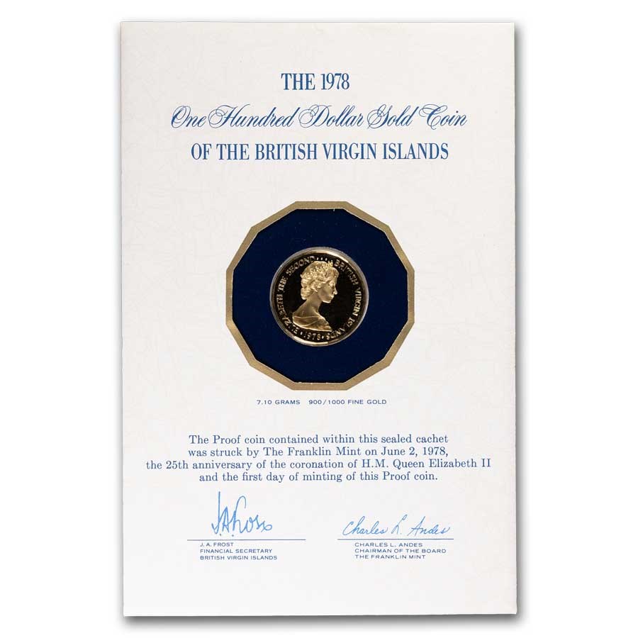1978 British Virgin Islands Proof Gold $100 Silver Jubilee