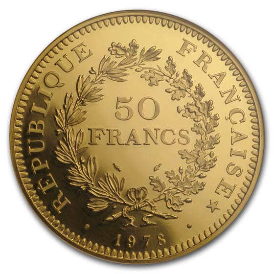 Buy 1978 France Gold 50 Francs Piedfort Hercules & Maidens PF-64