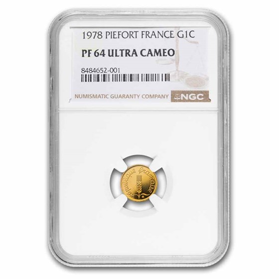 1978 France Proof Gold Piefort 1 Centime PF-64 UCAM NGC