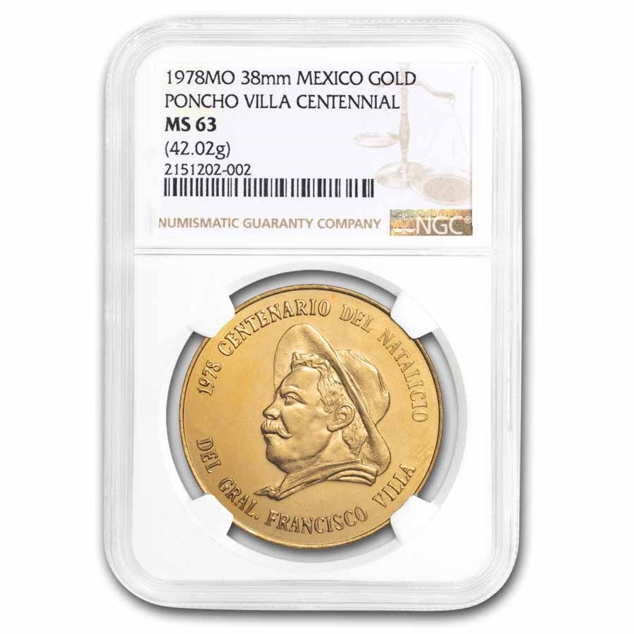 1978) Mexico Gold Medallic 50 Peso Francisco Villa MS-63 NGC