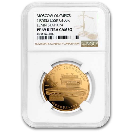 Buy 1978 Russia Gold 100 Roubles Olympic Lenin Stadium PF-69 NGC | APMEX