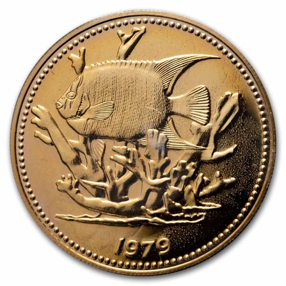 1979-FM Belize Gold 100 Dollar Queen Angelfish BU
