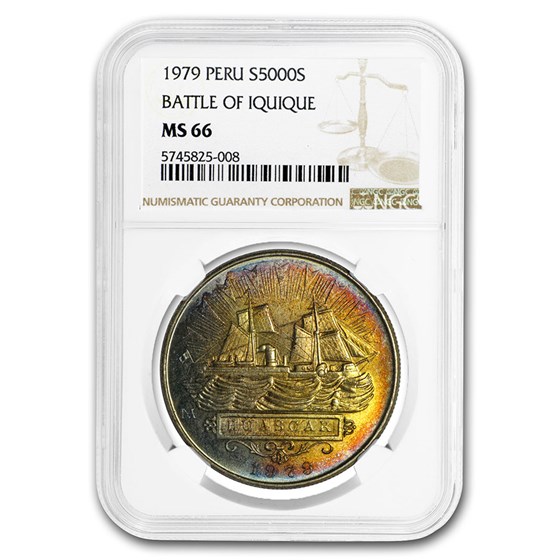 1979 Peru Silver 5000 Soles The Ship Huáscar MS-66 NGC 1979 Peru Silver 5000 Soles The Ship Huáscar MS-66 NGC