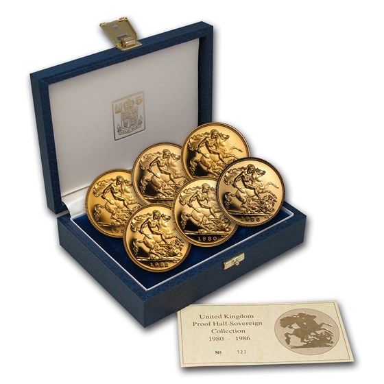 1980-1986 Great Britain 6-Coin Gold 1/2 Sovereign Proof Set 1980-1986 Great Britain 6-Coin Gold 1/2 Sovereign Proof Set