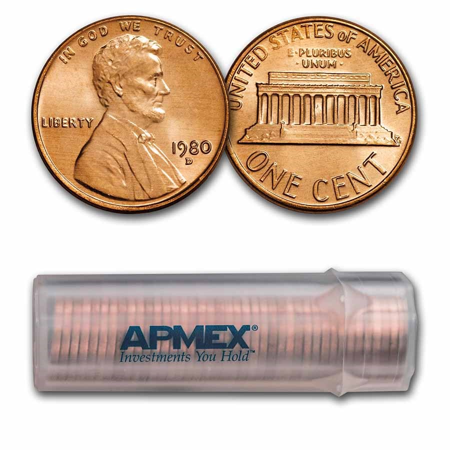 1980-D Lincoln Cent 50-Coin Roll BU
