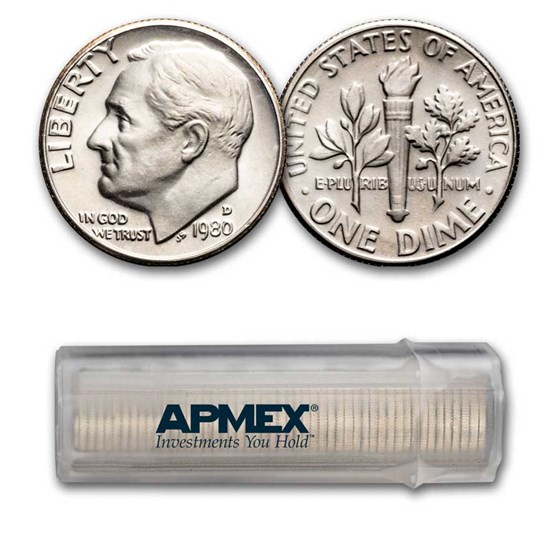 1980-D Roosevelt Dime 50-Coin Roll BU 1980-D Roosevelt Dime 50-Coin Roll BU