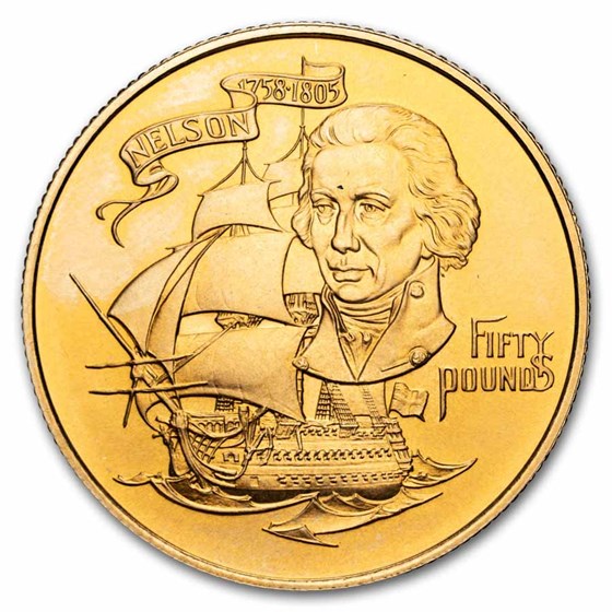 1980 Gibraltar Gold 50 Pounds Admiral Nelson BU