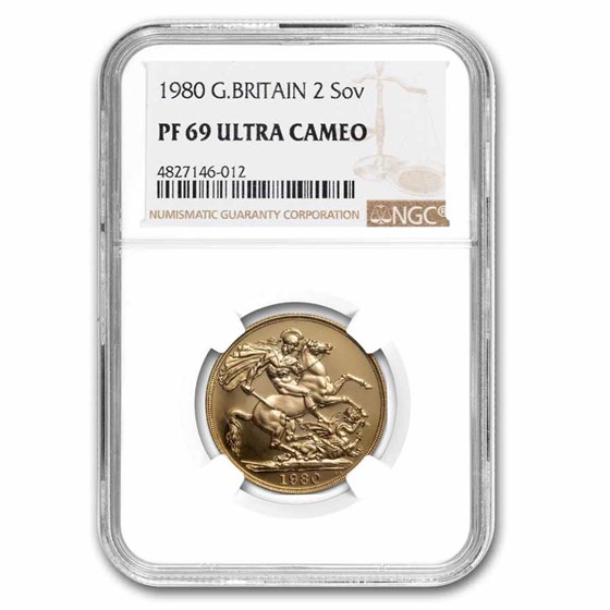 1980 Great Britain Gold Double Sovereign Elizabeth II PF-69 NGC 1980 Great Britain Gold Double Sovereign Elizabeth II PF-69 NGC