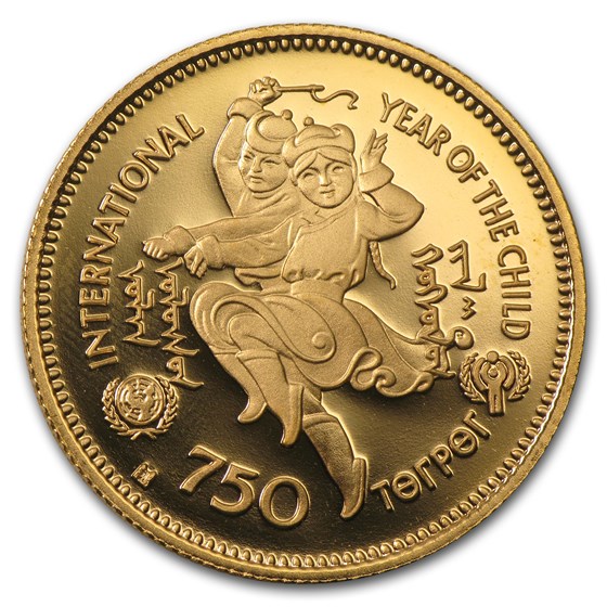 1980 Mongolia Gold 750 Tugrik Year of Child Proof 1980 Mongolia Gold 750 Tugrik Year of Child Proof