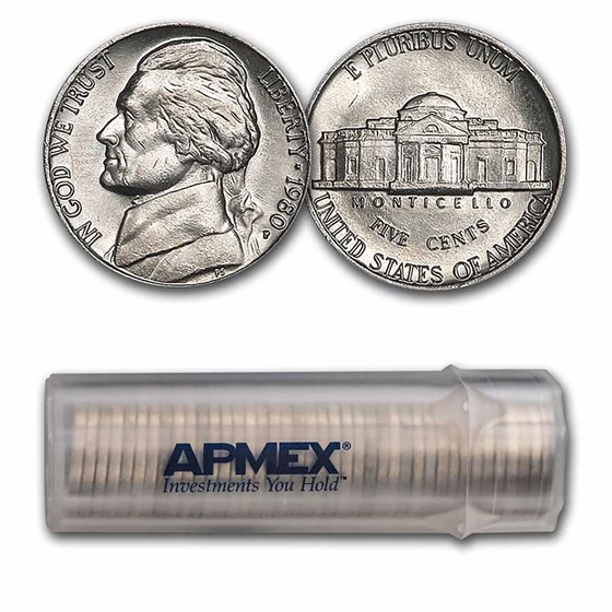 1980-P Jefferson Nickel 40-Coin Roll BU 1980-P Jefferson Nickel 40-Coin Roll BU