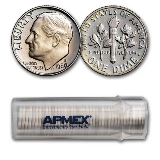 1980-S Roosevelt Dime 50-Coin Roll Proof 1980-S Roosevelt Dime 50-Coin Roll Proof