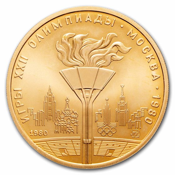 1980 Soviet Union Gold 100 Roubles Olympic Torch BU 1980 Soviet Union Gold 100 Roubles Olympic Torch BU