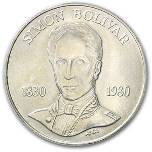 1980 Venezuela Silver 100 Bolivares Death of Bolivar BU 1980 Venezuela Silver 100 Bolivares Death of Bolivar BU
