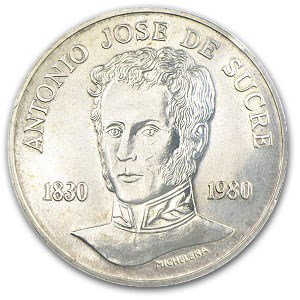 1980 Venezuela Silver 75 Bolivares Death of Sucre BU 1980 Venezuela Silver 75 Bolivares Death of Sucre BU
