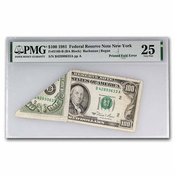 1981 (B-New York) $100 FRN VF-25 PMG (Fr#2169-B) Printed Fold 1981 (B-New York) $100 FRN VF-25 PMG (Fr#2169-B) Printed Fold