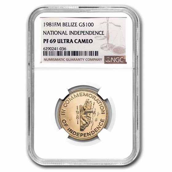 1981 Belize Proof Gold $100 (National Independence) PF-69 NGC 1981 Belize Proof Gold $100 (National Independence) PF-69 NGC