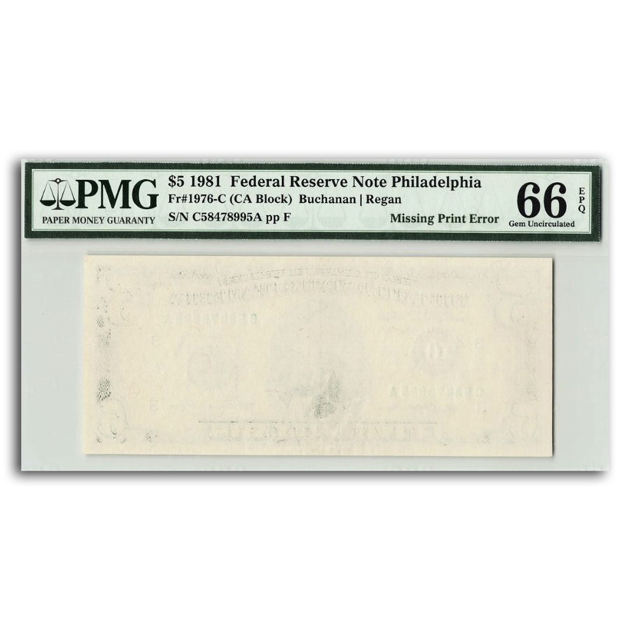 1981 (C-Phil) $5 FRN CU-66 EPQ PMG (Fr#1976-C) Missing Print