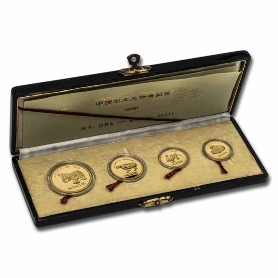 1981 China 4-coin Gold Bronze Age Artifacts Proof Set (w/Box COA) 1981 China 4-coin Gold Bronze Age Artifacts Proof Set (w/Box COA)