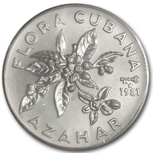 1981 Cuba Silver 5 Pesos Azahar Blossom BU 1981 Cuba Silver 5 Pesos Azahar Blossom BU