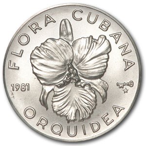 1981 Cuba Silver 5 Pesos Orquidea Flower BU 1981 Cuba Silver 5 Pesos Orquidea Flower BU