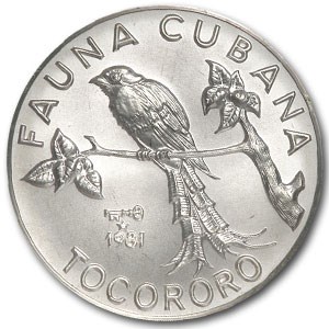 1981 Cuba Silver 5 Pesos Tocororo BU 1981 Cuba Silver 5 Pesos Tocororo BU