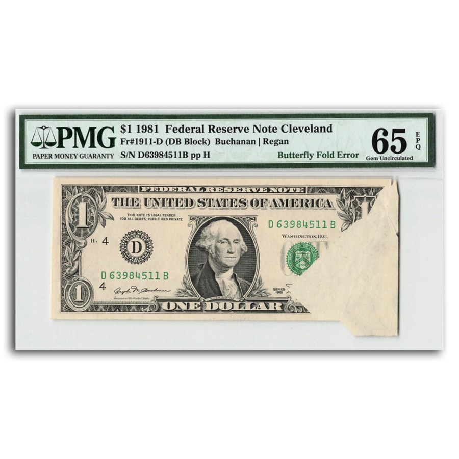 1981 (D-Clev.) $1.00 FRN CU-65 EPQ PMG (Fr#1911-D) Butterfly Fold