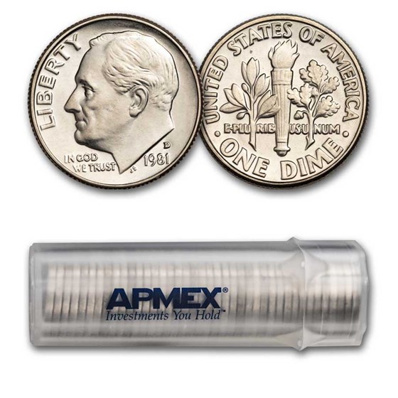 1981-D Roosevelt Dime 50-Coin Roll BU 1981-D Roosevelt Dime 50-Coin Roll BU