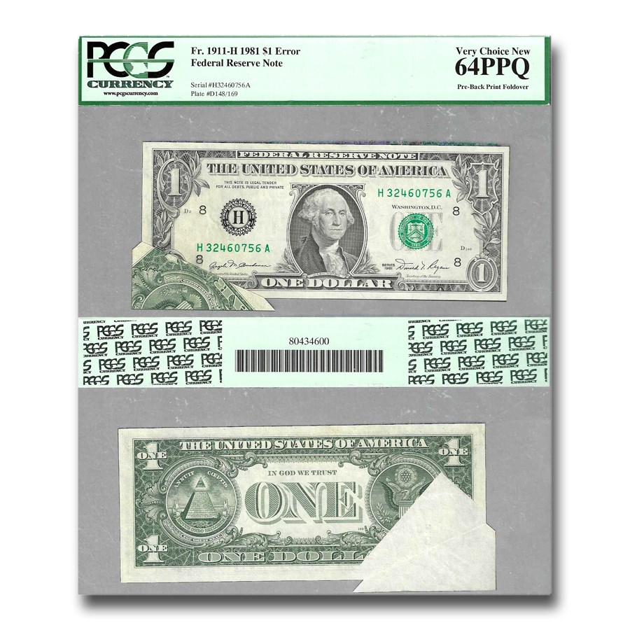 Buy 1981 (H-St. Louis) $1 FRN CU-64 PPQ PCGS Pre-Back Print Foldover ...