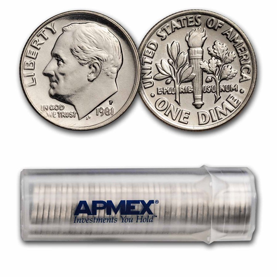 1981-P Roosevelt Dime 50-Coin Roll BU