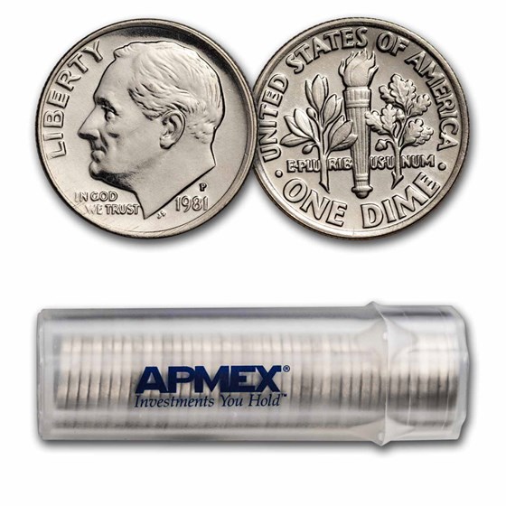 1981-P Roosevelt Dime 50-Coin Roll BU 1981-P Roosevelt Dime 50-Coin Roll BU