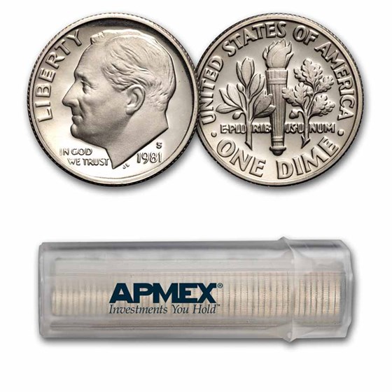 1981-S Type 1 Roosevelt Dime 50-Coin Roll Proof 1981-S Type 1 Roosevelt Dime 50-Coin Roll Proof