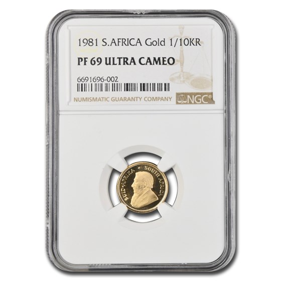 1981 South Africa 1/10 oz Gold Krugerrand PF-69 UCAM NGC 1981 South Africa 1/10 oz Gold Krugerrand PF-69 UCAM NGC