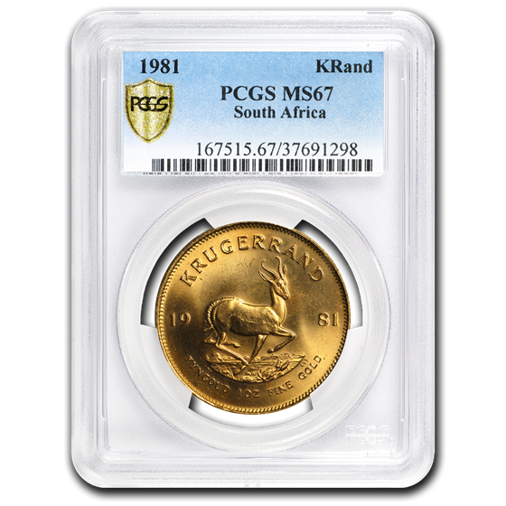 1981 South Africa 1 oz Gold Krugerrand MS-67 PCGS 1981 South Africa 1 oz Gold Krugerrand MS-67 PCGS