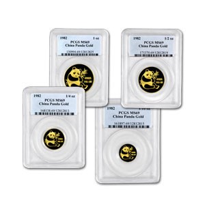 1982 China 4-Coin Gold Panda Set MS-69 PCGS 1982 China 4-Coin Gold Panda Set MS-69 PCGS