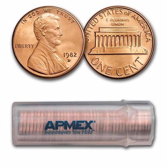 1982-D Lincoln Cent 50-Coin Roll BU (Small Date-Zinc)