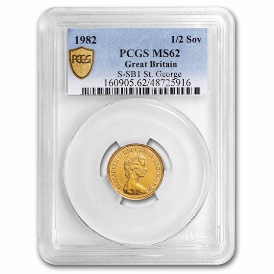 1982 Great Britain Gold 1/2 Sovereign Elizabeth II MS-62 PCGS 1982 Great Britain Gold 1/2 Sovereign Elizabeth II MS-62 PCGS