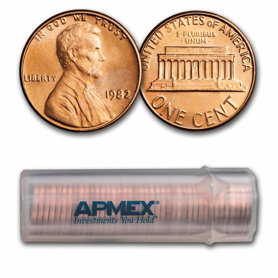 1982 Lincoln Cent 50-Coin Roll BU (Large Date-Copper)