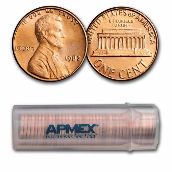 1982 Lincoln Cent 50-Coin Roll BU (Large Date-Copper) 1982 Lincoln Cent 50-Coin Roll BU (Large Date-Copper)