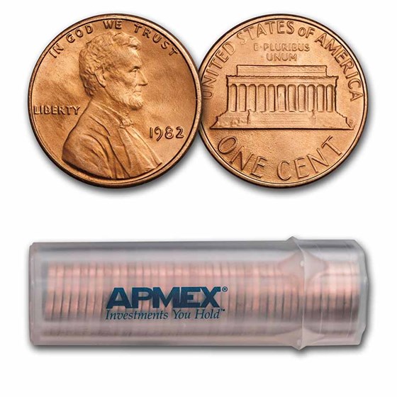 1982 Lincoln Cent 50-Coin Roll BU (Large Date-Zinc) 1982 Lincoln Cent 50-Coin Roll BU (Large Date-Zinc)