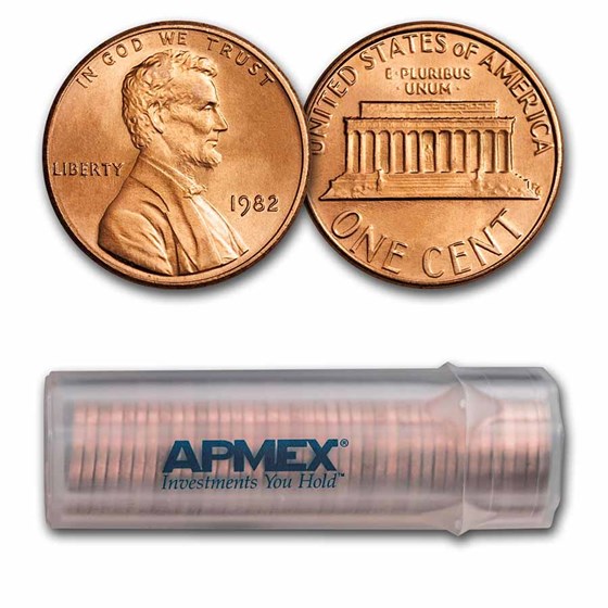 1982 Lincoln Cent 50-Coin Roll BU (Small Date-Zinc) 1982 Lincoln Cent 50-Coin Roll BU (Small Date-Zinc)