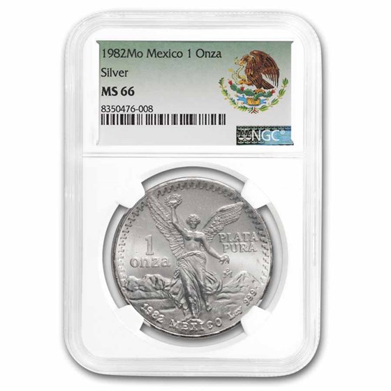1982 Mexico 1 oz Silver Libertad MS-66 NGC (Coat of Arms Label) 1982 Mexico 1 oz Silver Libertad MS-66 NGC (Coat of Arms Label)